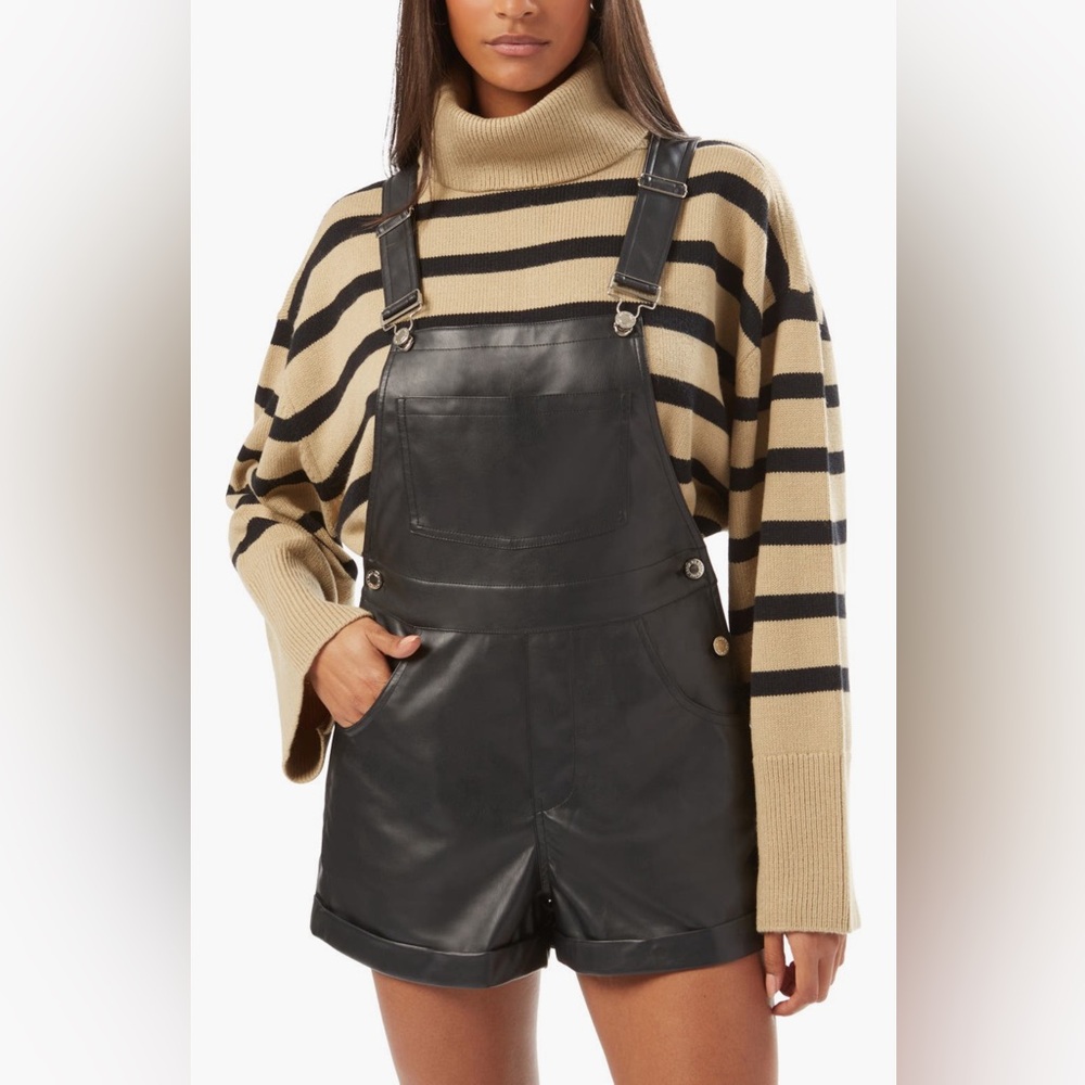 NWT WeWoreWhat Vegan Leather Short Overalls
